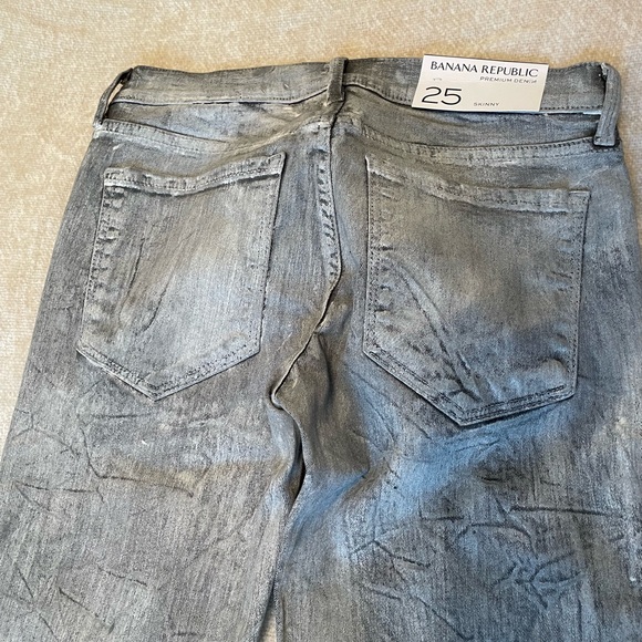 Banana Republic Paint Washed Distressed Gray Skinny Jeans Sz25 Grunge Biker Core - Picture 5 of 7